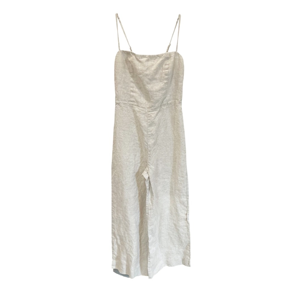 Reformation Overland Linen Jumpsuit Oatmeal Beige Wide Leg Coastal Boho - Size 6